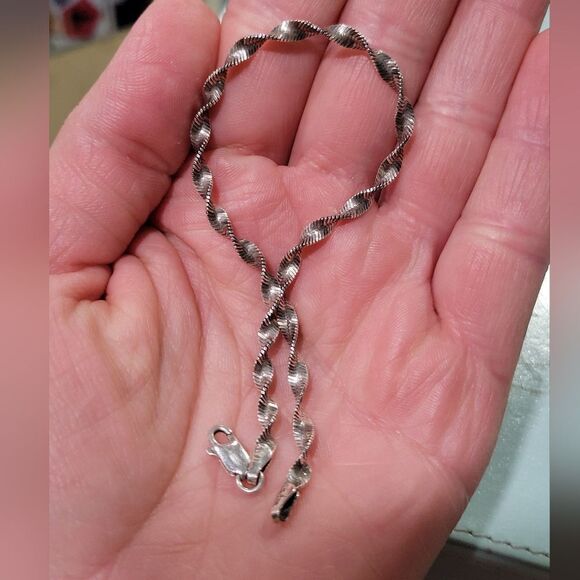 925 herringbone twist silver bacelet - Picture 2 of 10